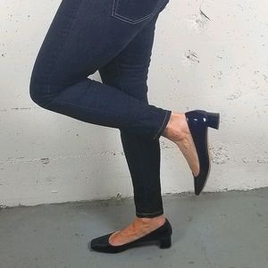 Prada navy patent block heel shoes size 38